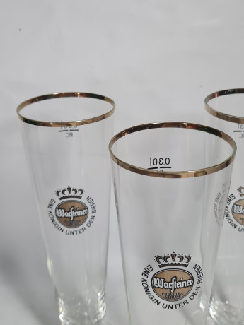 Немецкие пивные бокалы винтажные Warsteiner, стекло, 3 штуки, 0.3 л, 23.5 см, Германия, 1990-2000 гг.