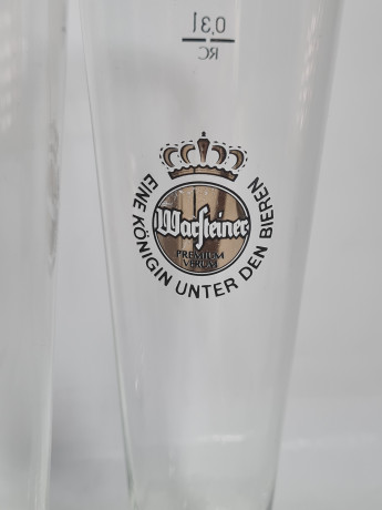 Немецкие пивные бокалы винтажные Warsteiner, стекло, 3 штуки, 0.3 л, 23.5 см, Германия, 1990-2000 гг.
