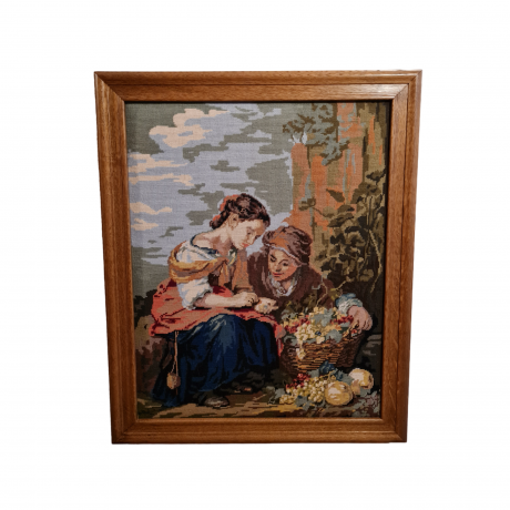 Картина винтажная Royal Paris "Девушки с фруктами", большой формат, гобелен в раме, 66 х 80 см, Германия, 1980-90гг.