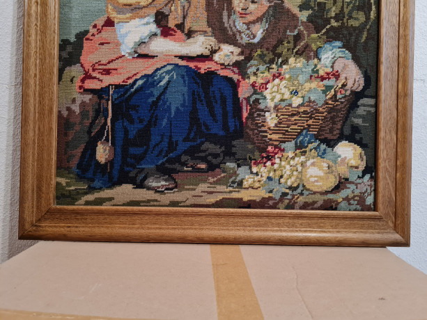 Картина винтажная Royal Paris "Девушки с фруктами", большой формат, гобелен в раме, 66 х 80 см, Германия, 1980-90гг.