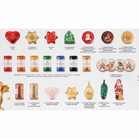 Niederegger Weihnachtsmann 2022 Адвент-каленадрь, 37 сладких сюрприза за 24 дверками, 33 см х 45 см