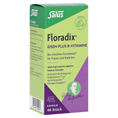 Salus Floradix Eisen plus B-Vitamine 40st, Витаминный Комплекс для женщин с железом и B (Германия), веган, без глютена, 40 капсул