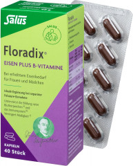 Salus Floradix Eisen plus B-Vitamine 40st, Витаминный Комплекс для женщин с железом и B (Германия), веган, без глютена, 40 капсул