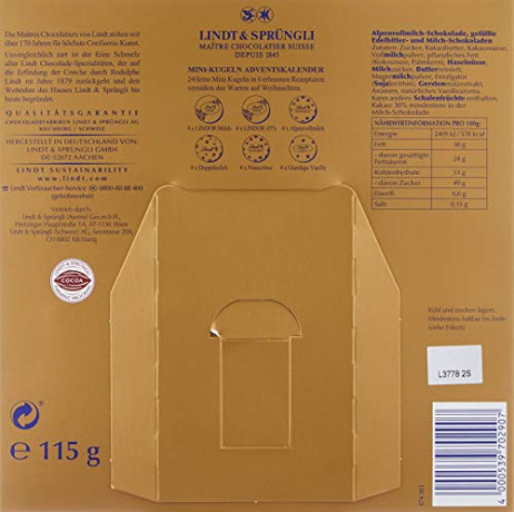 Lindt Mini-Tisch-Kalender Weihnachtszauber 115g х 3stk, Линдт Адвент-каленадрь 2025, 24 сладких сюрприза, 19см х 19см, 115 г x 3 шт