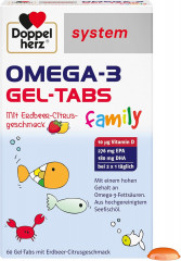 Doppelherz system OMEGA-3 Gel-Tabs family Erdbeer-Citrus, 60st x 2 packs, Омега-3 из морской рыбы + витамин D, жевательные мармеладки со вкусом клубники и цитрусовых для детей от 4-х лет и взрослых, 60 шт x 2 упаковки
