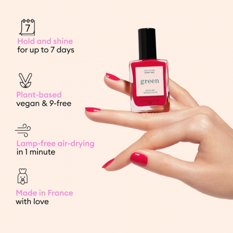 Manucurist Green Red Velvet Nail Polish 15ml  Лак для ногтей (Франция), стойкое покрытие без сколов, безопасная растительная формула 9 Free, 15мл