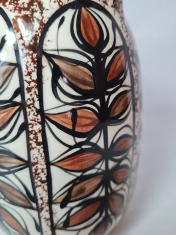 Кувшин для воды винтажный Heeia Qayworks Hawaii, ручная роспись, черно-коричневые пятна, керамика, 19 х 14.5 см, Гавайи, 1970-80гг.