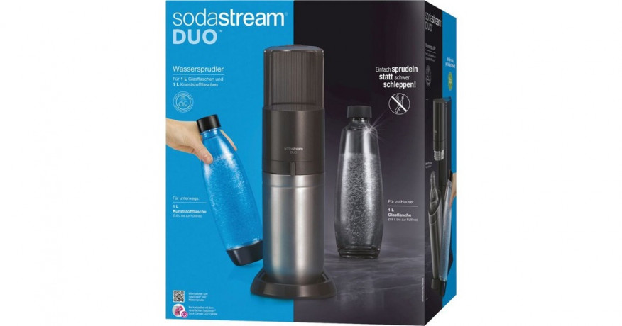SodaStream SodaStream Wassersprudler Duo Titan 1+1 inkl. Glasflasche, Kunststoffflasche, CO?-Zylinder   Машина для приготовления соды SodaStream Duo Titan 1+1, включая стеклянную бутылку, пластиковую бутылку, баллон с CO?