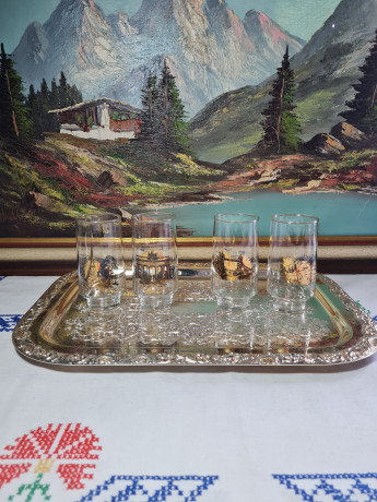 Набор стаканов винтажных Im Stil Willibecher с достопримечательностями, стекло, 12 см, 4 шт., Германия, 1960-70гг.