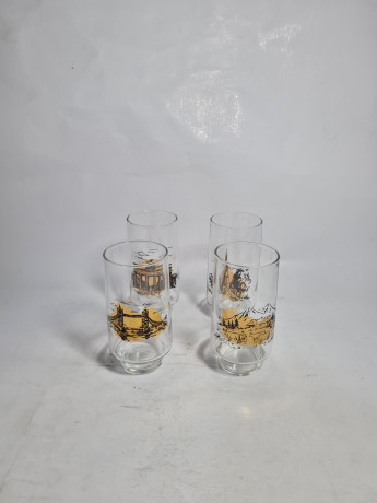 Набор стаканов винтажных Im Stil Willibecher с достопримечательностями, стекло, 12 см, 4 шт., Германия, 1960-70гг.