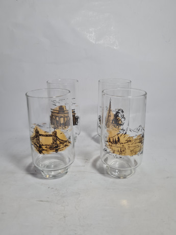 Набор стаканов винтажных Im Stil Willibecher с достопримечательностями, стекло, 12 см, 4 шт., Германия, 1960-70гг.