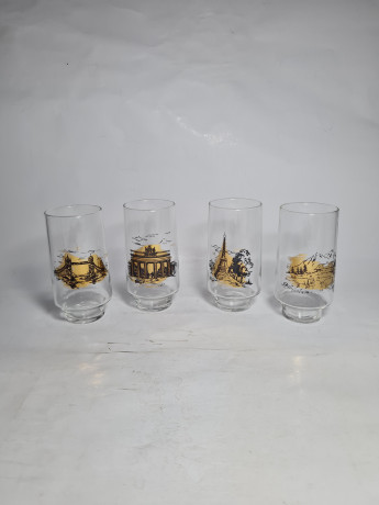 Набор стаканов винтажных Im Stil Willibecher с достопримечательностями, стекло, 12 см, 4 шт., Германия, 1960-70гг.