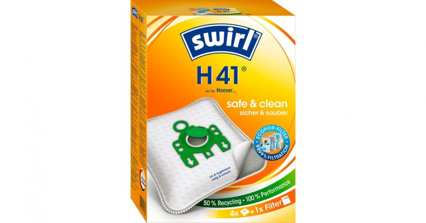 Swirl Swirl Staubsaugerbeutel H41 EcoPor 4 Beutel + 1 Filter, fur Hoover   Вихревые мешки для пылесоса H41 EcoPor 4 мешка + 1 фильтр, для Hoover