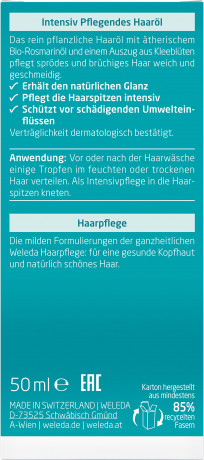 WELEDA ROSMARIN Intensiv Pflegendes Haaroel, 50 ml, Розмариновое масло для интенсивного ухода за сухими и ломкими волосами и кончиками, 50 мл