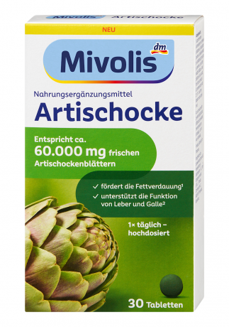 Mivolis Artischocke Tabletten 30 St, 18 g, Артишок для переваривания жиров и поддержки функции печени и желчного пузыря, 30 таблеток, 18 г