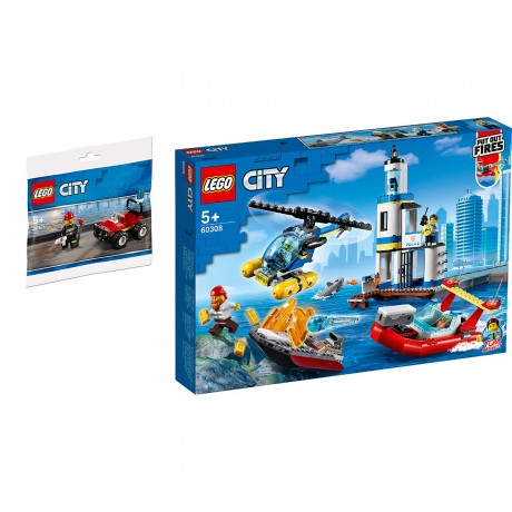 City 2er Set: 30361 Feuerwehr-Buggy + Police 60308 Polizei und Feuerwehr im Kusteneinsatz ЛЕГО Пожарный квадроцикл+Операция береговой полиции и пожарных