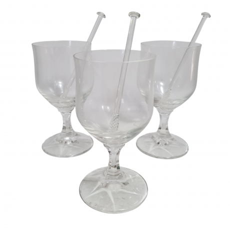 Набор бокалов винтажных Schott Zweisel / Glas Boutique с ложками, заводская упаковка, стекло, 3 шт., Германия, 13 см, 1970-80гг.