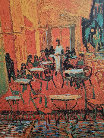 Картина винтажная / репродукция Винсент Ваг Гог "Ночная терраса кафе (1888)", 60 х 80 см, Германия, 1980-90гг.