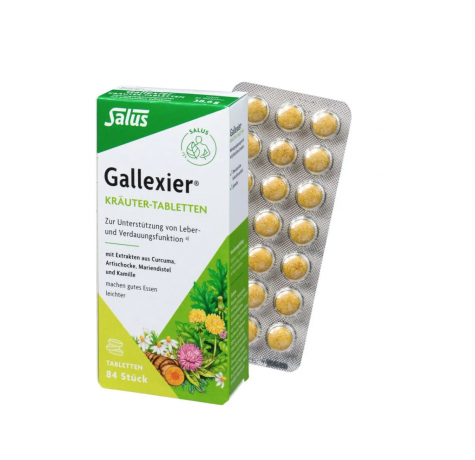 Salus Gallexier Krauter Tabletten 84st, Таблетки для поддержки пищеварения и печени с 7 травами (Германия), био сертификат, 84 таблетки