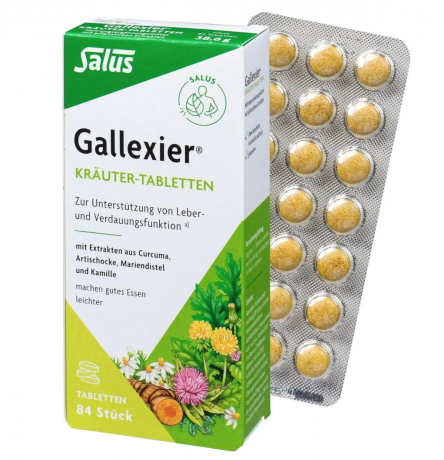Salus Gallexier Krauter Tabletten 84st, Таблетки для поддержки пищеварения и печени с 7 травами (Германия), био сертификат, 84 таблетки