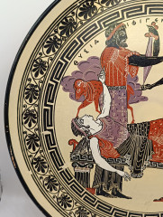 Тарелка декоративная винтажная &quot;Боги Олимпа&quot;, в золотисто-черных тонах, керамика, 32.5 см, Греция, 1970-80гг.