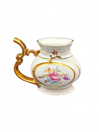 Кружка винтажная JDME Czechoslovakia 78 er с ручкой, цветочный декор с позолотой, фарфор, 17 х 11 см, Чехословакия, 1960-70гг.