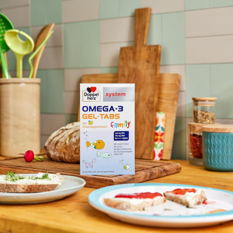 Doppelherz system OMEGA-3 Gel-Tabs family Zitrone, 60st х 2 packs, Омега-3 из морской рыбы + витамин D, жевательные мармеладки со вкусом лимона для детей от 4-х лет и взрослых, 60 шт x 2 упаковки