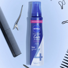 NIVEA Care &amp; Hold Styling Mousse, 150 ml, Нивеа Мусс для укладки волос, пантенол и витамин B3, до 24ч фиксация, термозащита, 150 мл
