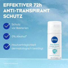 NIVEA Dry Active Anti-Transpirant Spray, 35 ml, Нивеа Антиперспирант спрей, Dual Protect, 72ч сухость и комфорт, дорожный формат, 35 мл