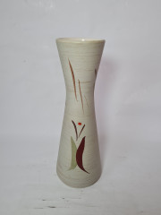 Ваза для цветов винтажная W.Germany вытянутой формы, в зелено-красных тонах, абстрактный декор, керамика, 30 х 10 см, Германия, 1960-70гг.