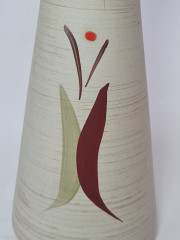 Ваза для цветов винтажная W.Germany вытянутой формы, в зелено-красных тонах, абстрактный декор, керамика, 30 х 10 см, Германия, 1960-70гг.