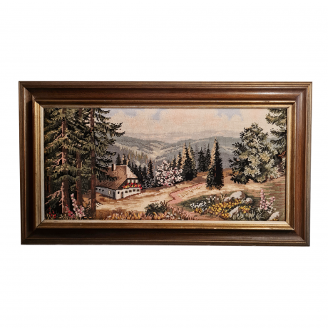 Картина винтажная "Домик в Шварцвальде", гобелен, 97 x 55 см, Германия, 1960-70гг.