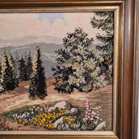 Картина винтажная "Домик в Шварцвальде", гобелен, 97 x 55 см, Германия, 1960-70гг.