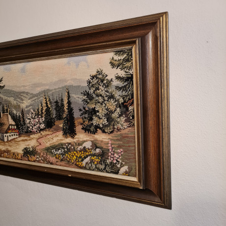 Картина винтажная "Домик в Шварцвальде", гобелен, 97 x 55 см, Германия, 1960-70гг.