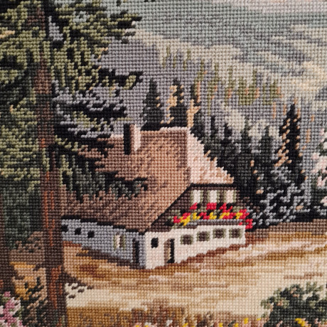 Картина винтажная "Домик в Шварцвальде", гобелен, 97 x 55 см, Германия, 1960-70гг.