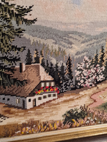Картина винтажная "Домик в Шварцвальде", гобелен, 97 x 55 см, Германия, 1960-70гг.