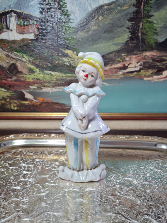 Фигурка винтажная "Клоун в пастельных тонах", фарфор, 17 см, Тайвань, 1960-70гг.