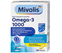 Mivolis Omega-3 Fisch Омега-3 1000 мг Рыбий жир в капсулах, 60 шт 