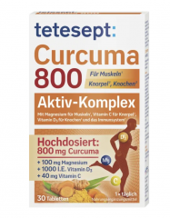 tetesept Curcuma 800, Активный комплекс 800 мг экстракта куркумы, магний, витамины С и D3 для мышц, хрящей, костей и иммунной системы, 30шт