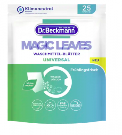 Dr. Beckmann Magic Leaves Waschmittelblatter Universal Fruhlingsfrisch 5Stk (125pcs), Листы для стирки универсальные для белого и цветного белья со свежим ароматом, 5 упаковок по 25 шт (125шт)
