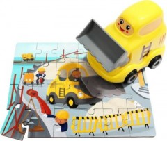 TOPBRIGHT Holzpuzzle Baustelle mit Bagger zum Aufbewahren Пазл Деревянная конструкция с экскаватором для хранения