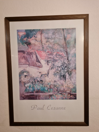 Картина винтажная / репродукция Поль Сезанн "Дом отца Лакруа (1873)", большой формат, в раме, 55 х 75.5 см, Бельгия, 1980-90гг.