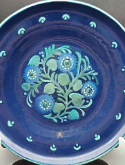 Тарелка декоративная винтажная в итальянском стиле, с синими цветами, сине-бирюзовые тона, керамика, 20.5 см, Германия, 1970-80гг.