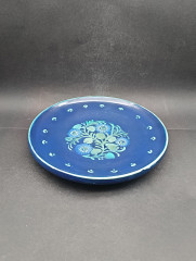 Тарелка декоративная винтажная в итальянском стиле, с синими цветами, сине-бирюзовые тона, керамика, 20.5 см, Германия, 1970-80гг.