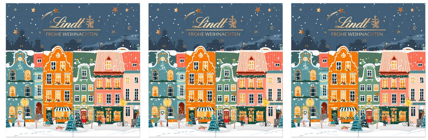  Lindt Winterhauser 2025 Advent Calendar 153 g х 3stk, Линдт Адвент-календарь 2025, 24 сладких сюрприза, 36см х 36см, 153 грамма x 3 шт