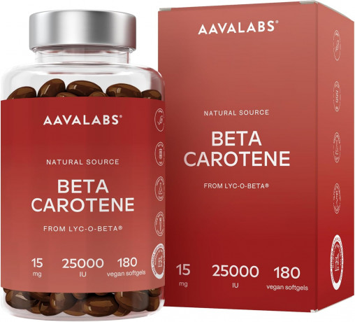 AAVALABS Beta Carotene 25,000IU, 180st, Капсулы с бета-каротином, 25 000 МЕ, с запатентованным Lyc-O-Beta и оливковым маслом первого холодного отжима для сияющего цвета лица, 180 мягких желатиновых капсул