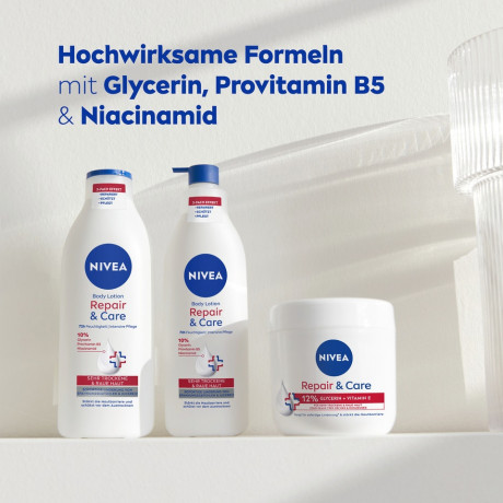 NIVEA Body Lotion Repair & Care, 250 ml, Нивеа Лосьон для тела, 10% глицерин, провитамин B5 и ниацинамид, для очень сухой кожи, 72ч увлажнение, 250 мл