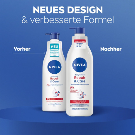 NIVEA Body Lotion Repair & Care, 250 ml, Нивеа Лосьон для тела, 10% глицерин, провитамин B5 и ниацинамид, для очень сухой кожи, 72ч увлажнение, 250 мл