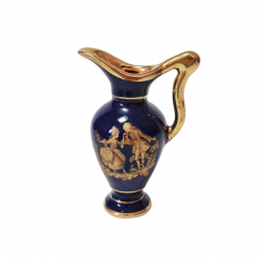 Ваза винтажная Limoges France, темно-синий фарфор с золотым декором &quot;Влюбленная пара&quot;, 9,5 x 6,5 см, Франция, 1960-70гг.