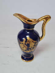 Ваза винтажная Limoges France, темно-синий фарфор с золотым декором &quot;Влюбленная пара&quot;, 9,5 x 6,5 см, Франция, 1960-70гг.